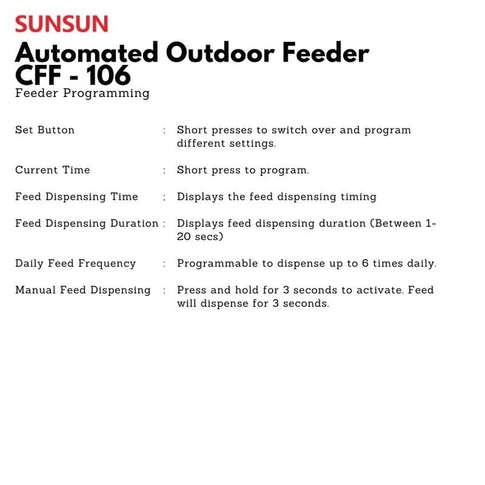 SUNSUN CFF-106 Automated Outdoor Feeder (For Ponds) FOOD TIMER SUNCFF106