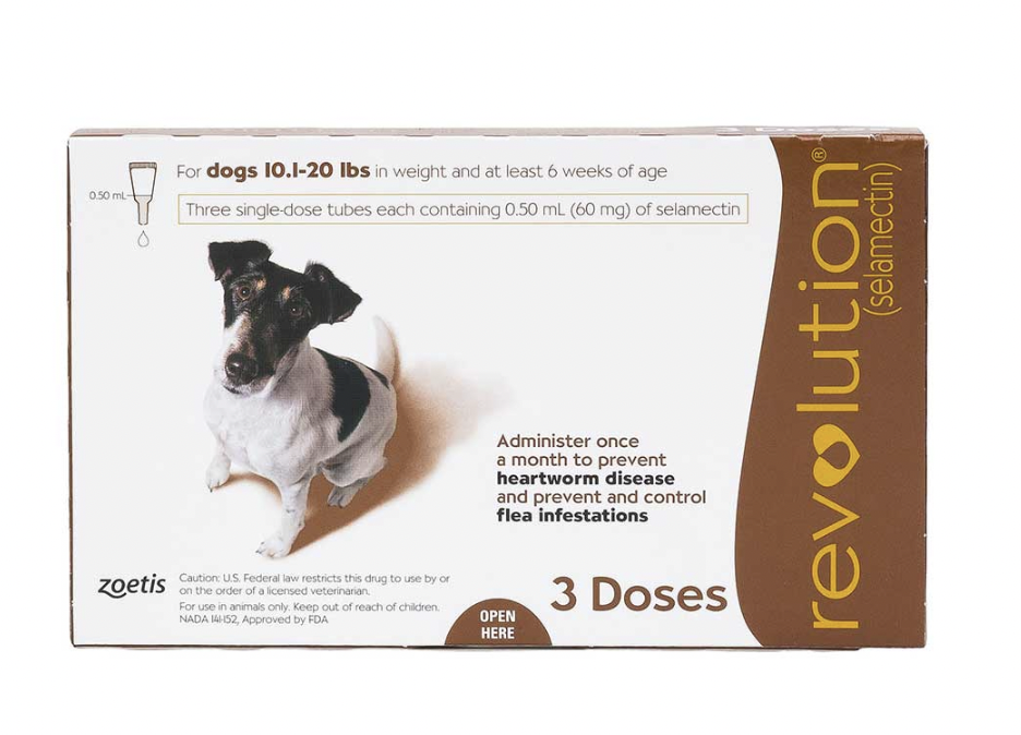 Revolution Brown For Small Dogs Weighing 5.1-10kg (11.1-20lbs) 3 Pippets