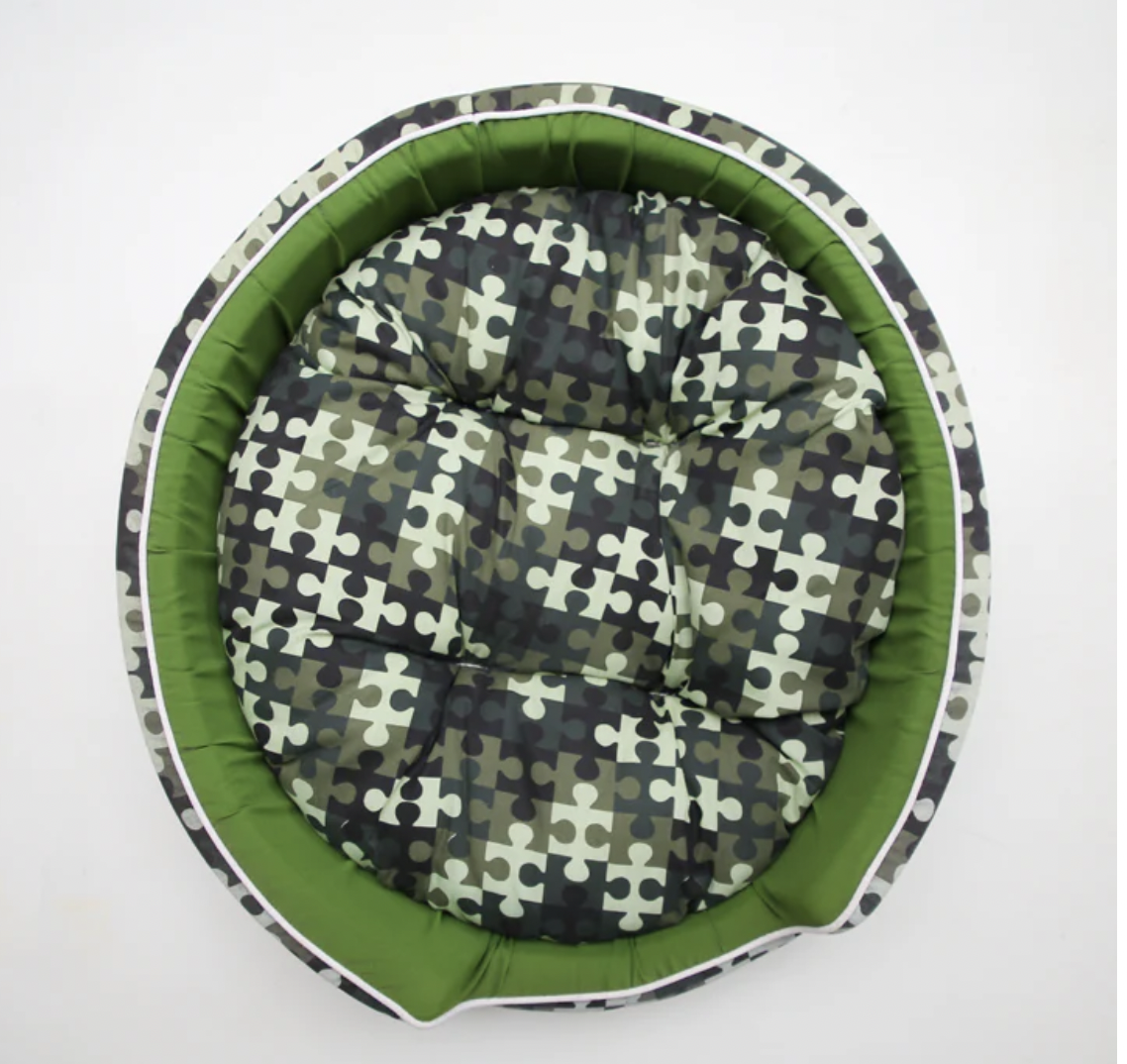 Premium Sky Oval Puzzle Print Dog Bed Green