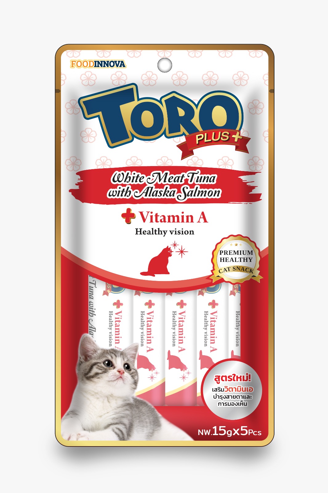 TORO Plus White Meat Tuna With Alaska Salmon & Vitamin A Liquid Cat Treats 75g