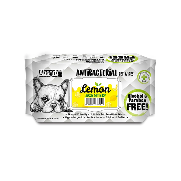 Absorb Plus AntiBacterial Pet Wipes Lemon Scented 15cm x 20cm - 80sheets