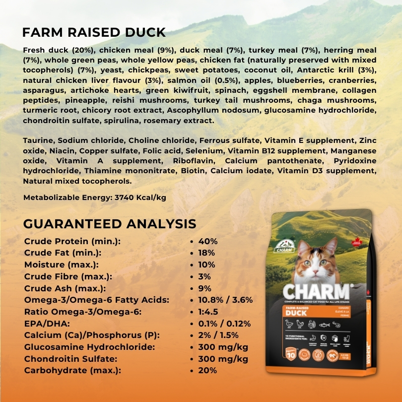 CHARM FARM-RAISED DUCK 4.5kg CAT + Free 2 bags of 340g