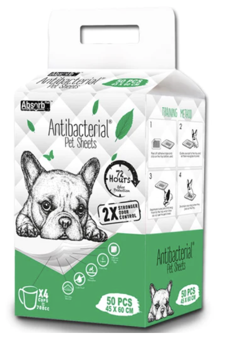 BUNDLE DEAL': Absorb Plus Antibacterial Pet Sheets Pee Pad - Medium: 45 x 60cm, 50pcs x 3