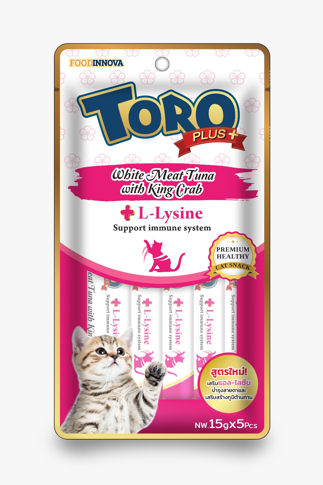 TORO PLUS White Meat Tuna With King Crab & L-Lysine Liquid Cat Treats 75g