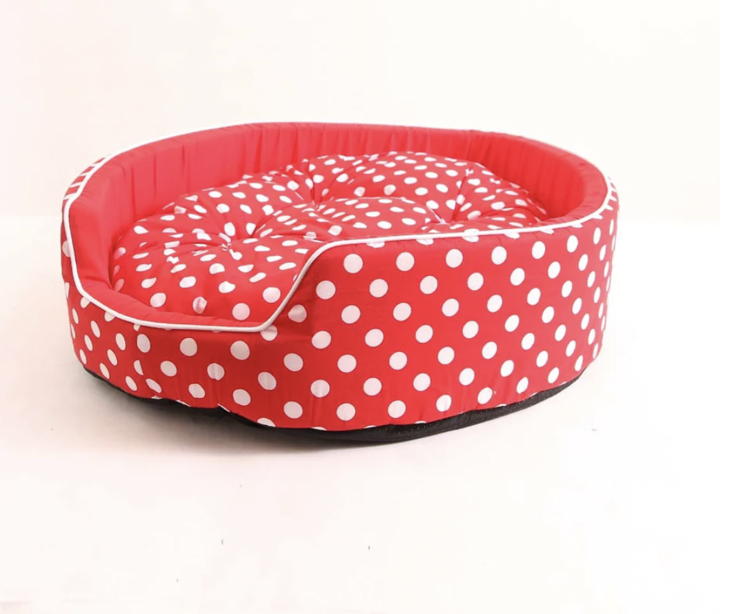 Premium Sky Pet Bed Red and White Polka Dot S/M / L