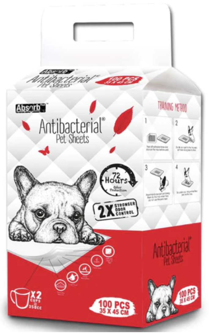 BUNDLE DEAL': Absorb Plus Antibacterial Pet Sheets Pee Pad - Small: 35 x 45cm, 100pcs x 3