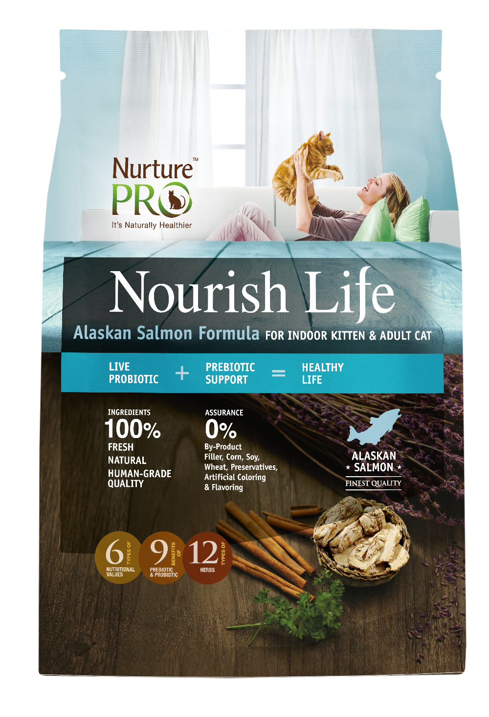 Nurture Pro Nourish Life Alaskan Salmon Formula for Indoor Cat Dry Food   3 Sizes
