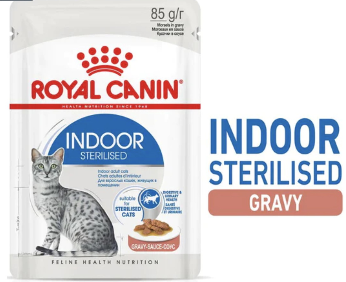 Royal Canin Feline Health Nutrition Indoor in GRAVY Adult Pouch Cat Food 85g x 12