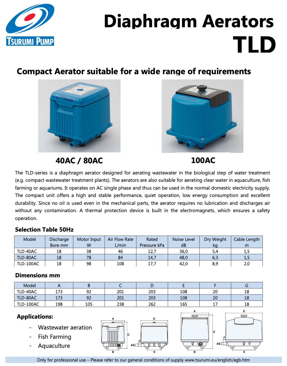 TSURUMI TLD-40AC Diaphragm Aerators air pump