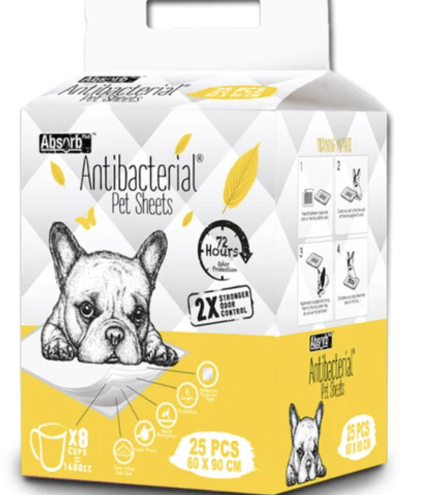 BUNDLE DEAL': Absorb Plus Antibacterial Pet Sheets Pee Pad - Large: 60 x 90cm, 25pcs x 3