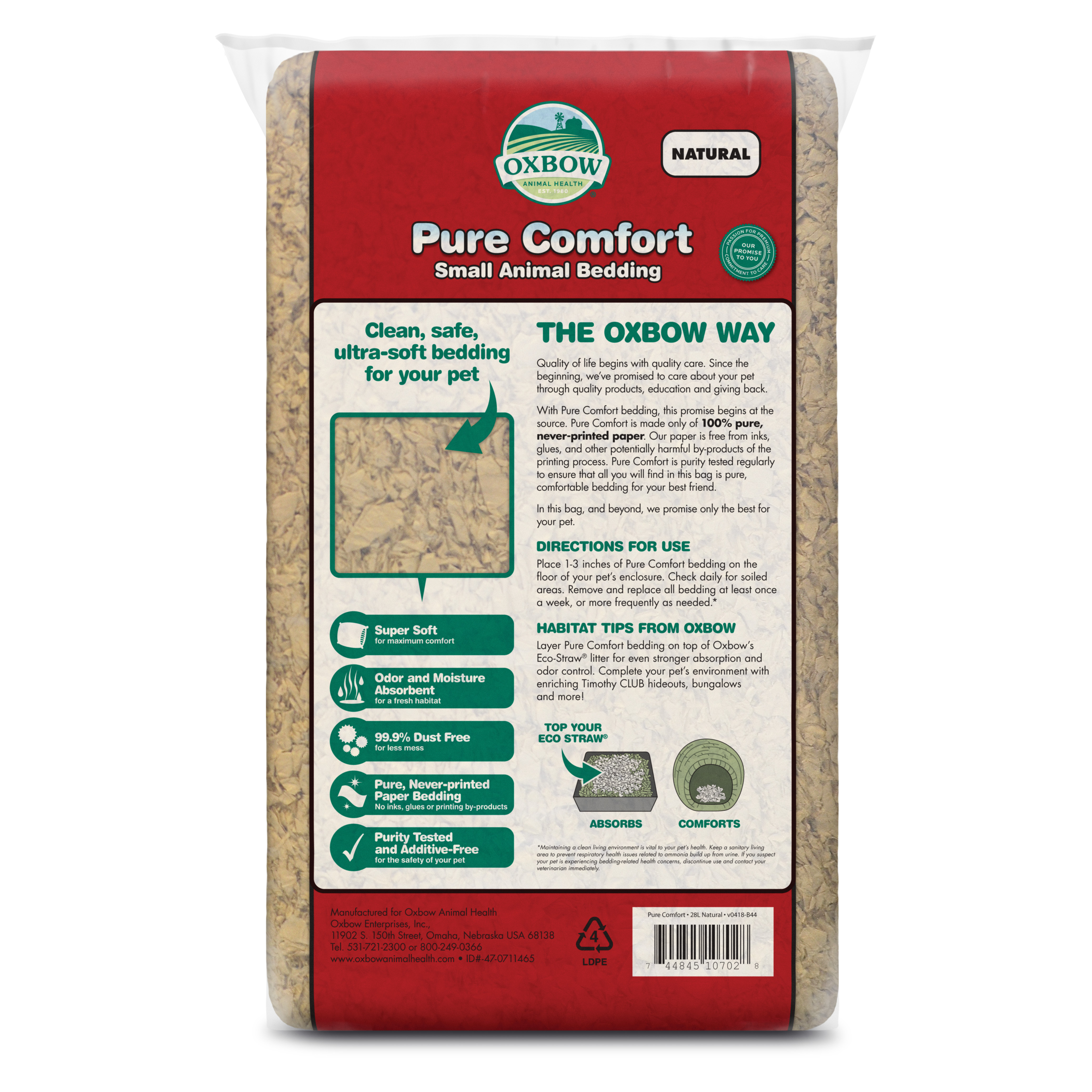 OXBOW PURE COMFORT BEDDING NATURAL 21L