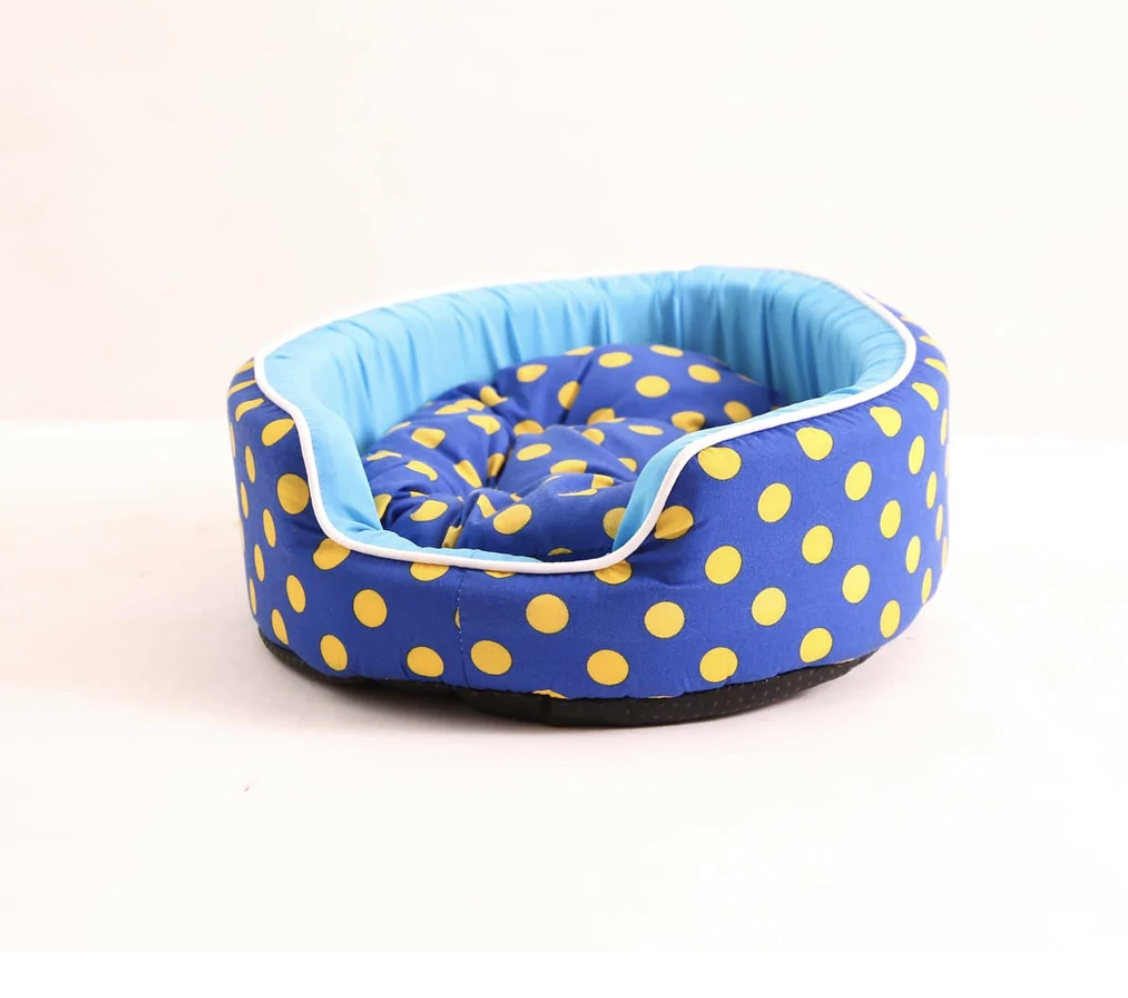 Premium Sky Dog Bed  Blue with Yellow Polka Dot 